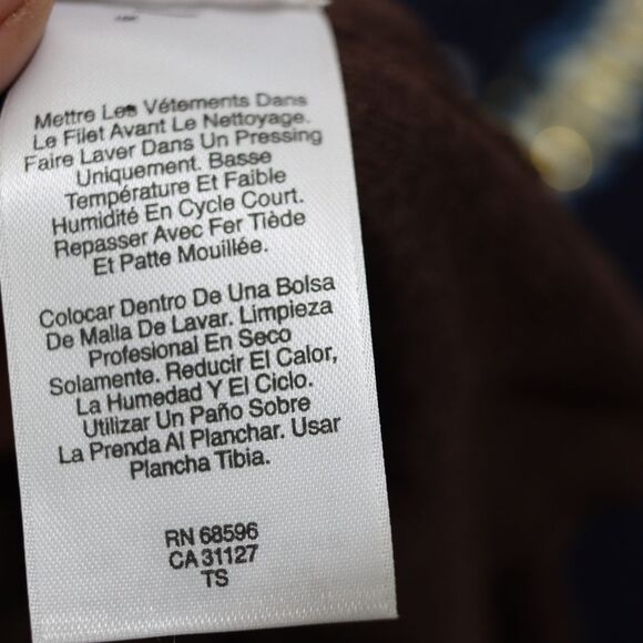 DKNY Brown & Black Silk Cardigan Bolero Wrap Sweater M/L Pussycat Bow Tie Front - Picture 11 of 12